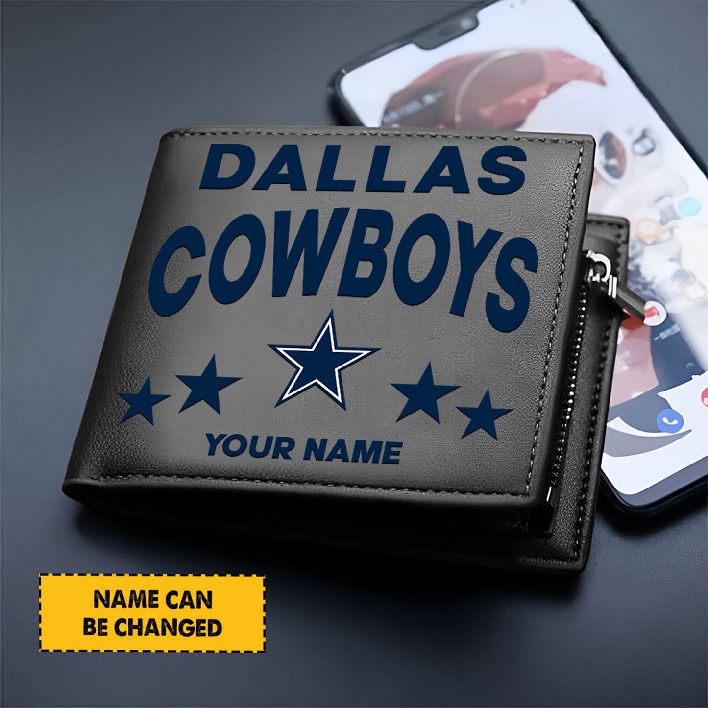 DAL Football Leather Man Black Brown Wallet Personalized Any Name DATND TANTD