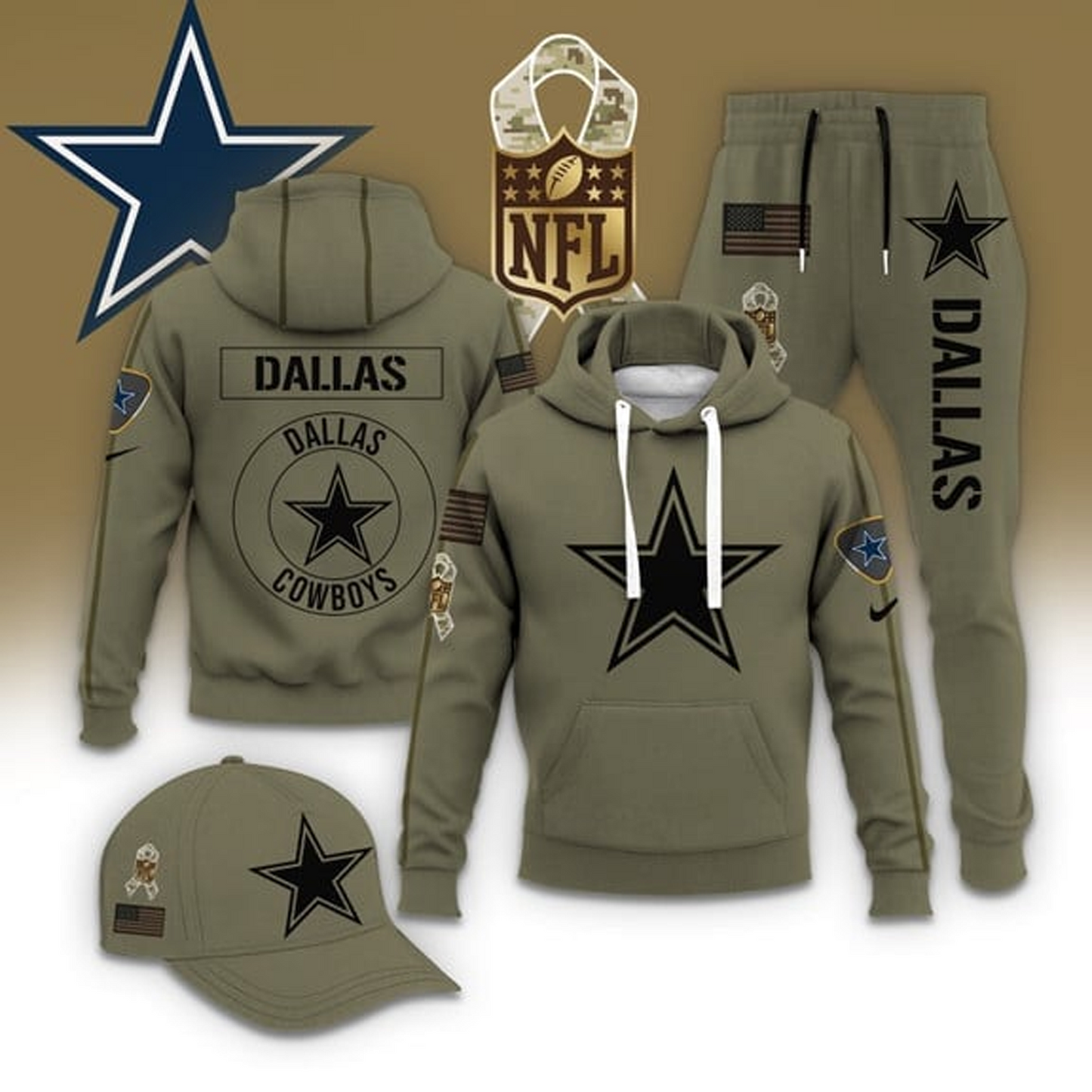 DAL X NFL Casual Outfit Set - Hoodie, Jogger, and Cap V1 NAK THUONGNH