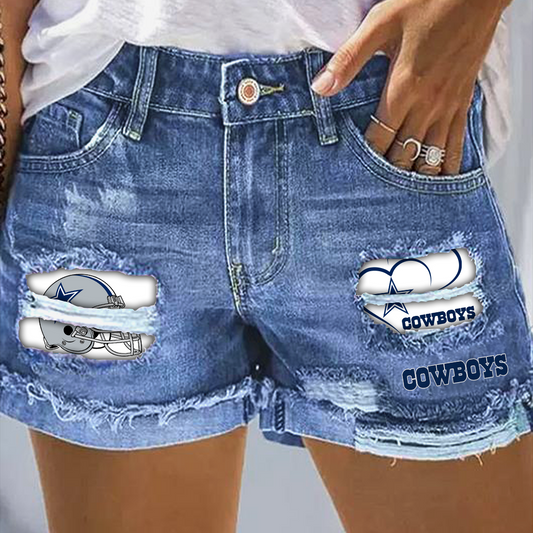 Dallas Cowboys Rip Print Fashion Denim Shorts DatND DVT