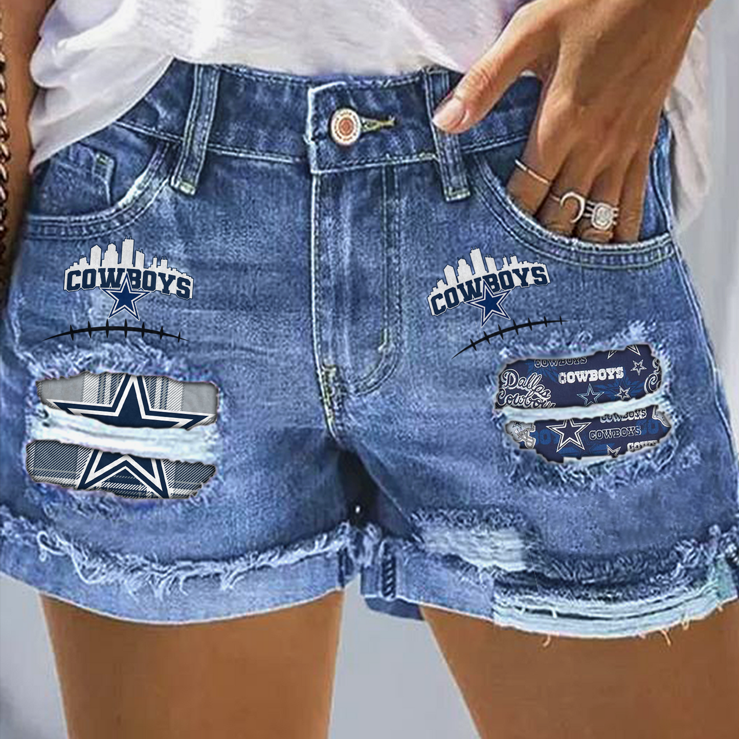 Dallas Cowboys Rip Print Fashion Denim Shorts DatND DVT