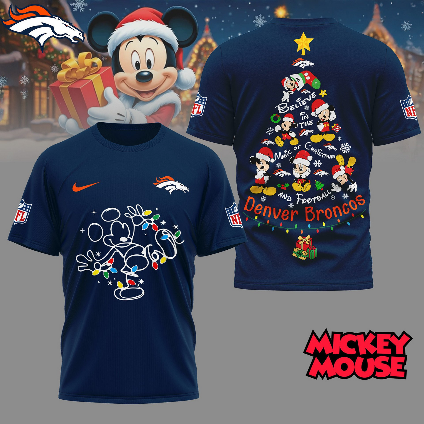 DB Premium NFL Mickey Mouse Christmas 3D Shirt DDT CTND