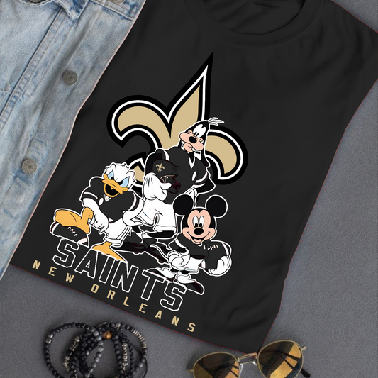 New Orleans Saints Mickey Goofy Donald Disney NFL T-Shirt DATND TANTD