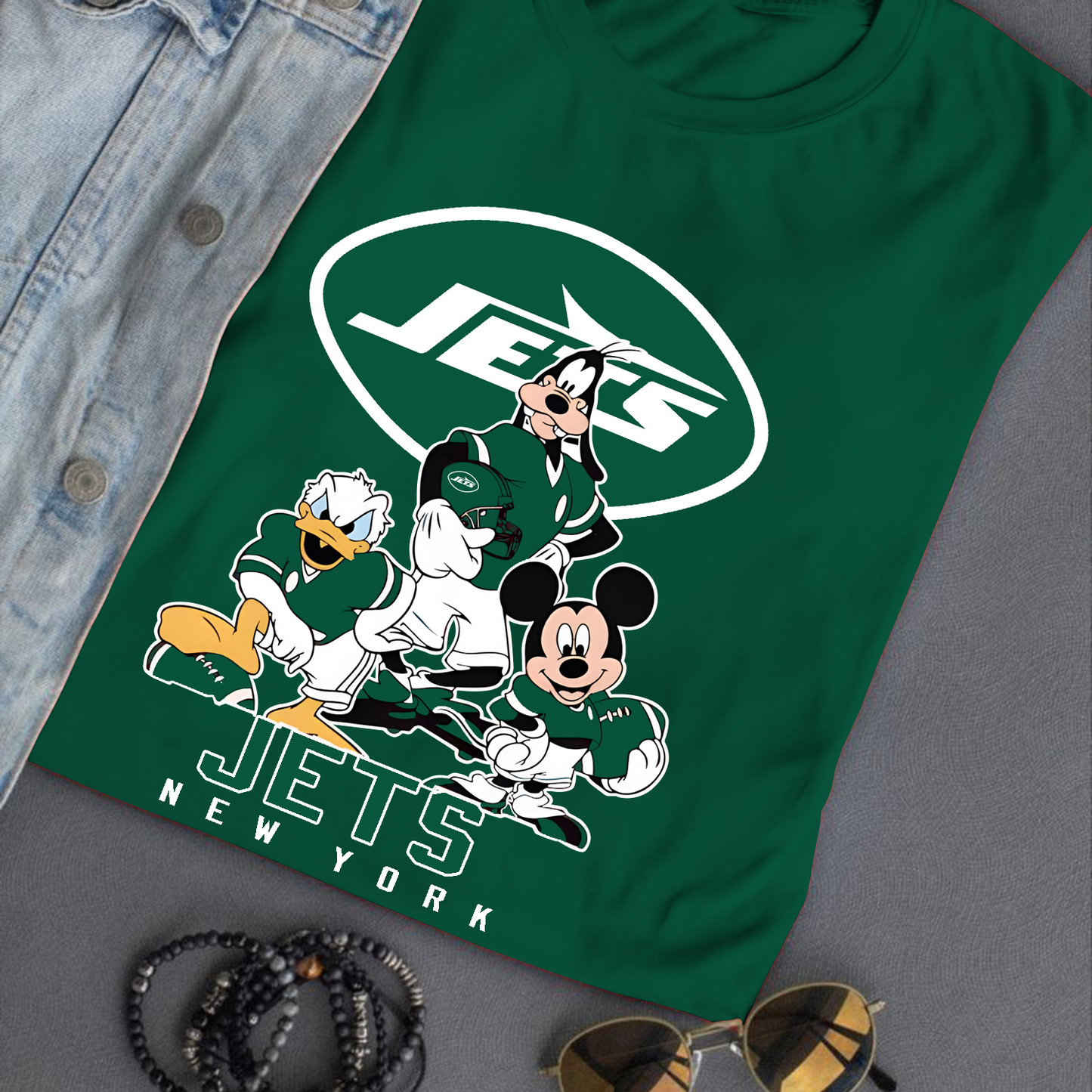 New York Jets Mickey Goofy Donald Disney NFL T-Shirt DATND TANTD