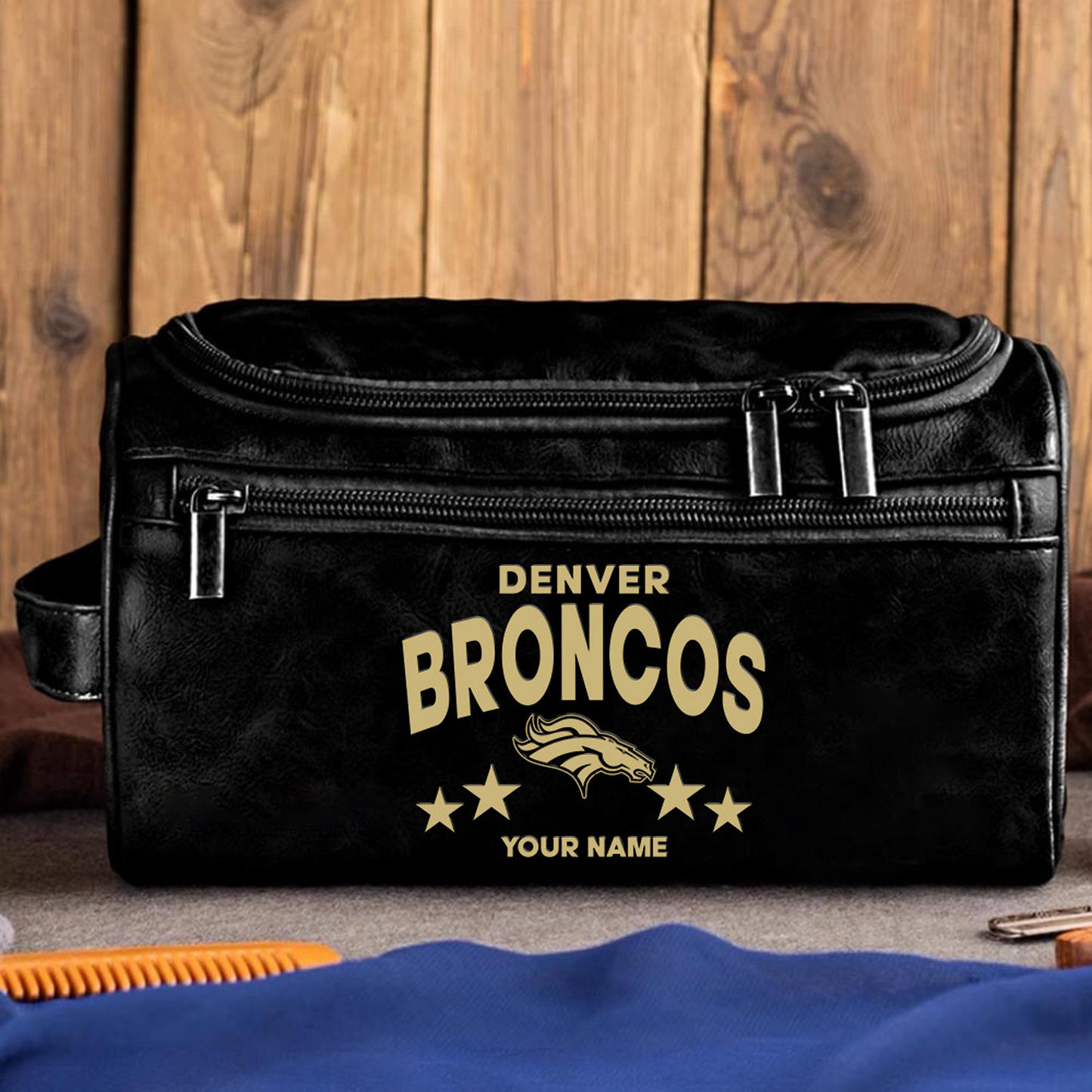 DEN Football Men Leather Toiletry Bag Custom Any Name DATND TANTD