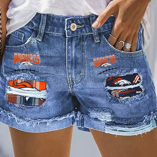 Denver Broncos Rip Print Fashion Denim Shorts DatND DVT