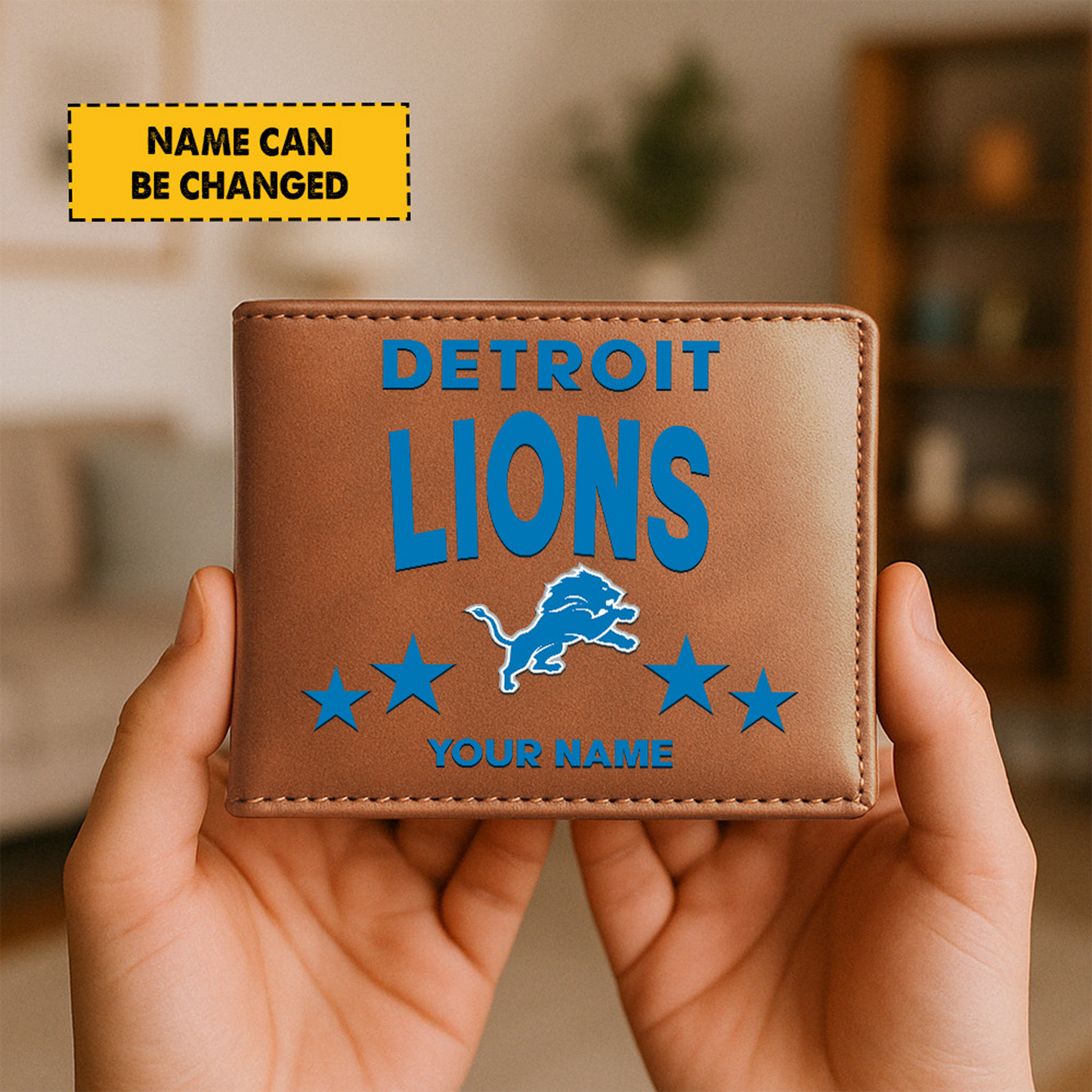 DET Football Leather Man Black Brown Wallet Personalized Any Name DATND TANTD