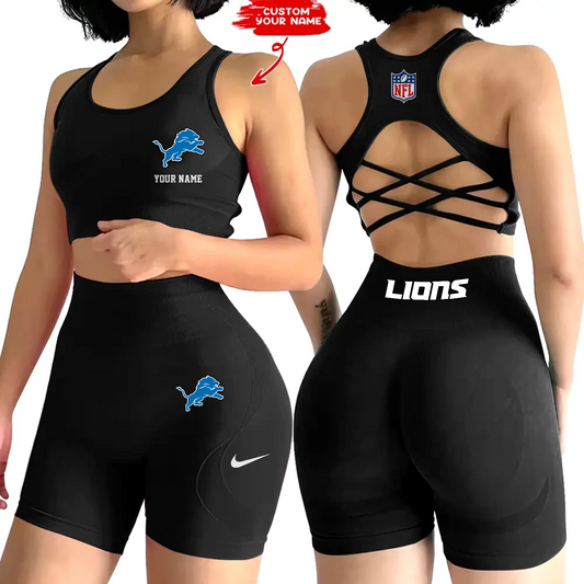 DET x NFL 2-PCS Women's Seamless Yoga Set Sexy Sport Bra High Waist Sports Shorts DATND TANTD