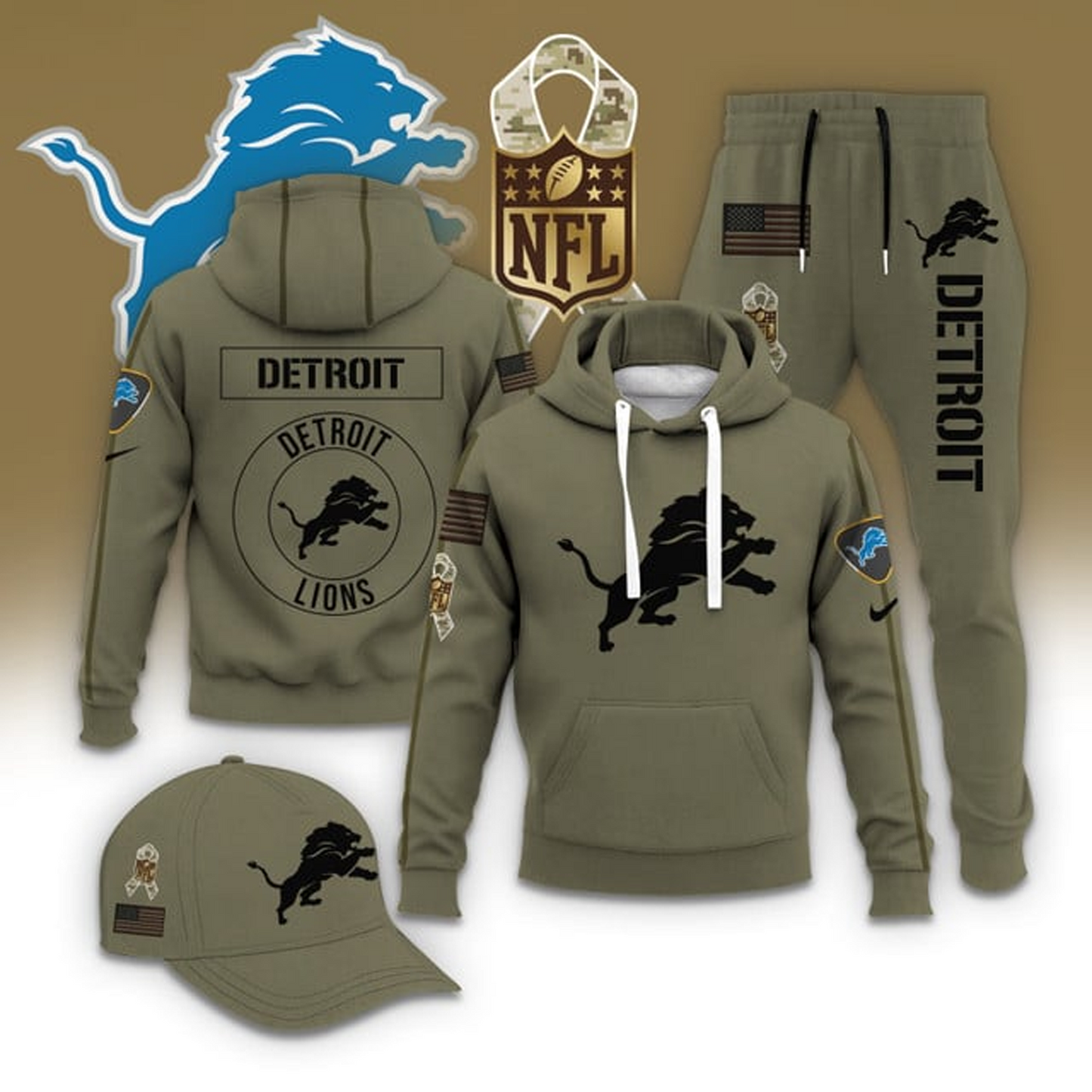 DET X NFL Casual Outfit Set - Hoodie, Jogger, and Cap V1 NAK THUONGNH