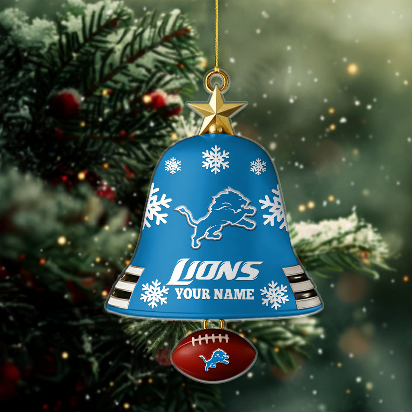 DET X NFL Christmas Bell Ornament Custom Any Name Gifts NAK THUONGNH