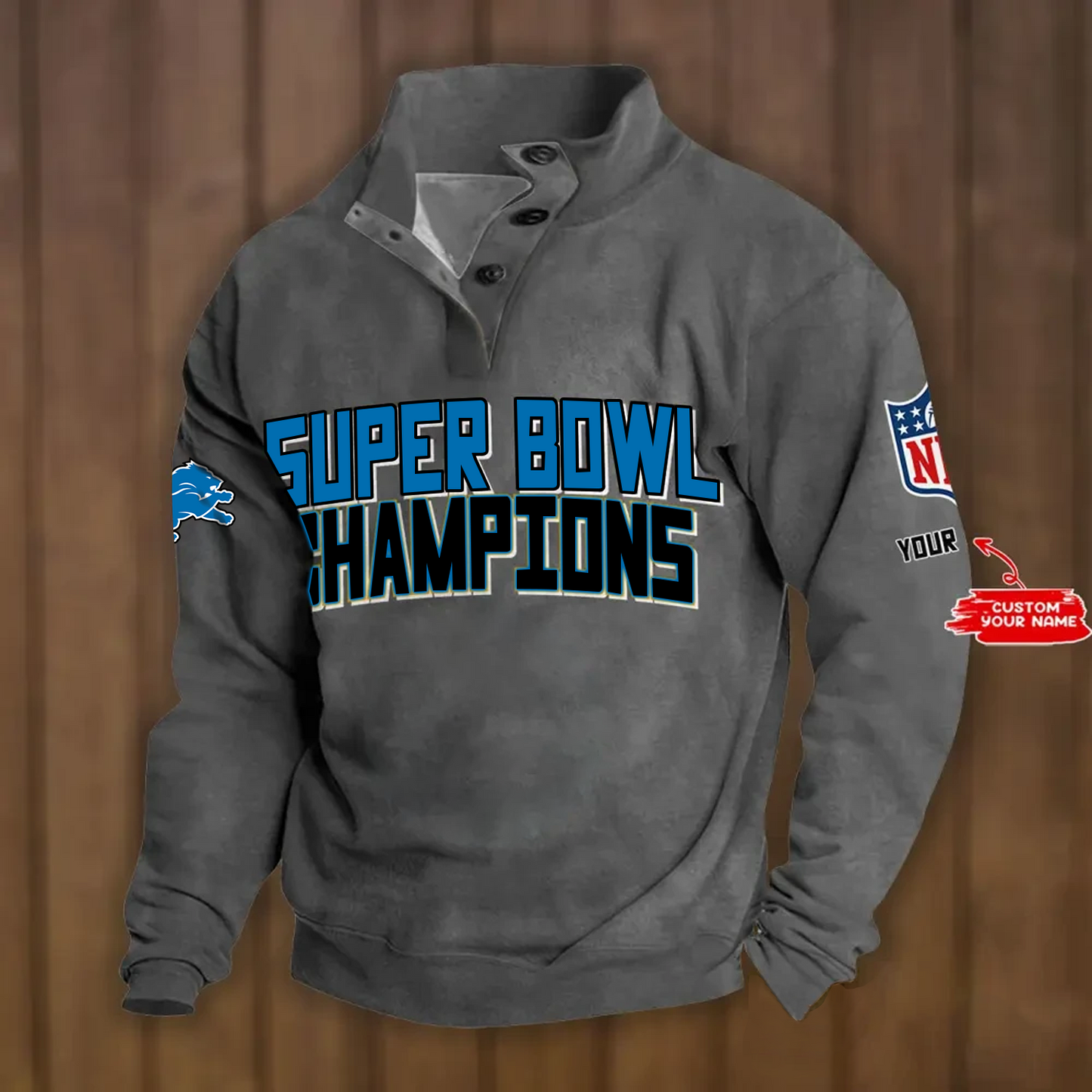 DET x NFL Double Breasted Stand Collar Hoodies DATND TANTD