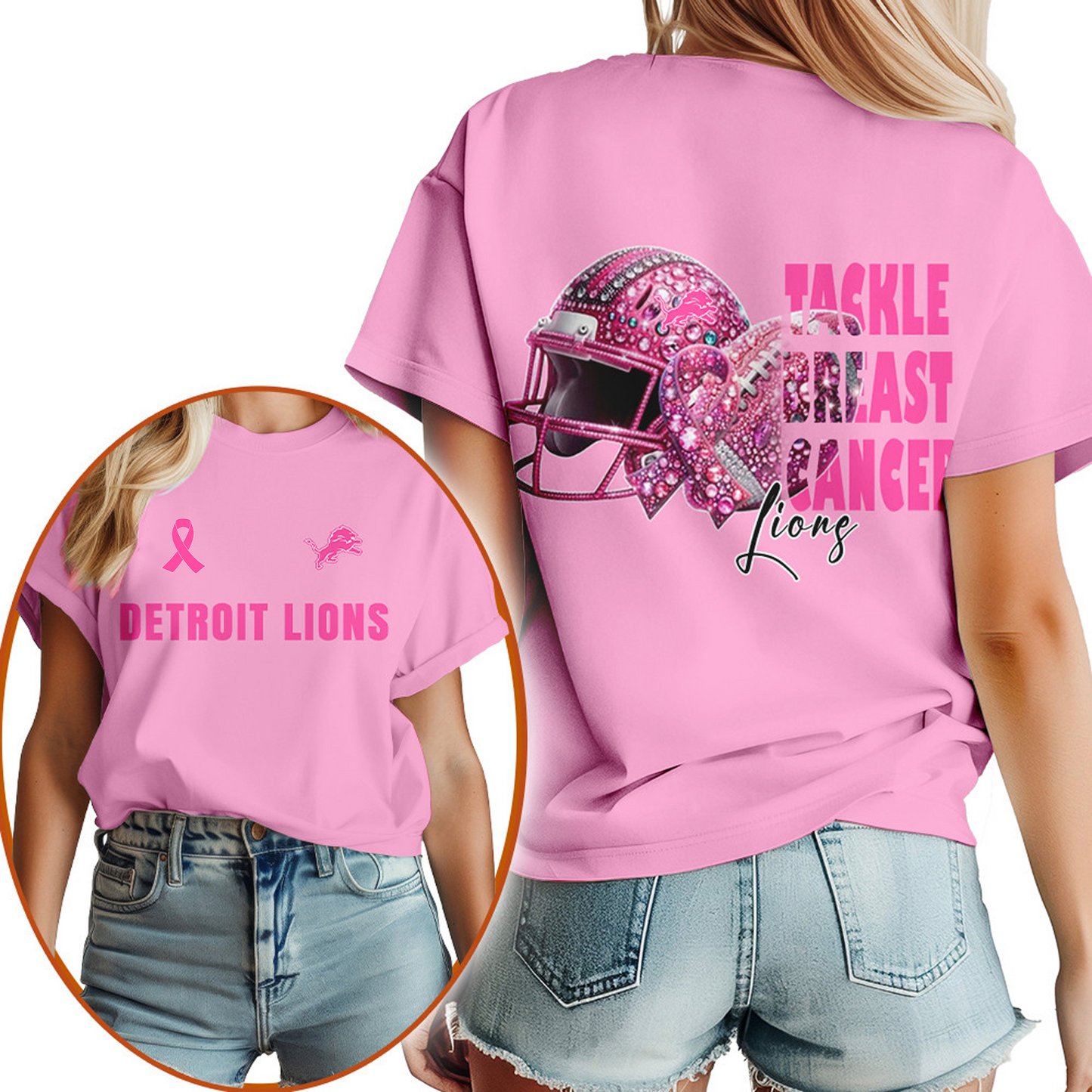 DET x NFL Tackle Breast Cancer Premium 3D Shirt DATND TANTD