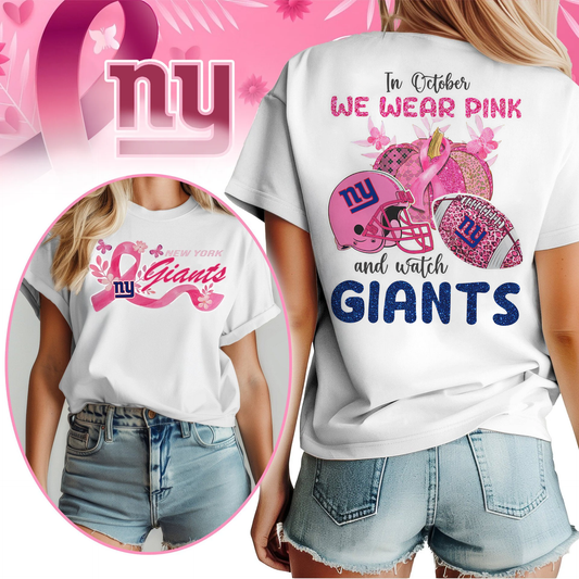 In October We Wear Pink And Watch NYG Shirt DDT NTL