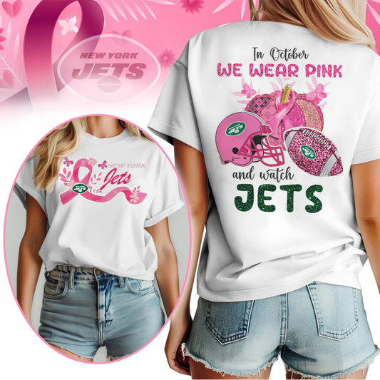 In October We Wear Pink And Watch NYJ Shirt DDT NTL