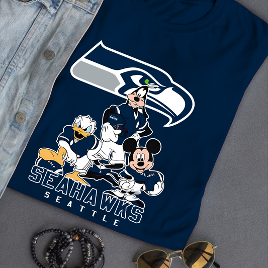 Seattle Seahawks Mickey Goofy Donald Disney NFL T-Shirt DATND TANTD
