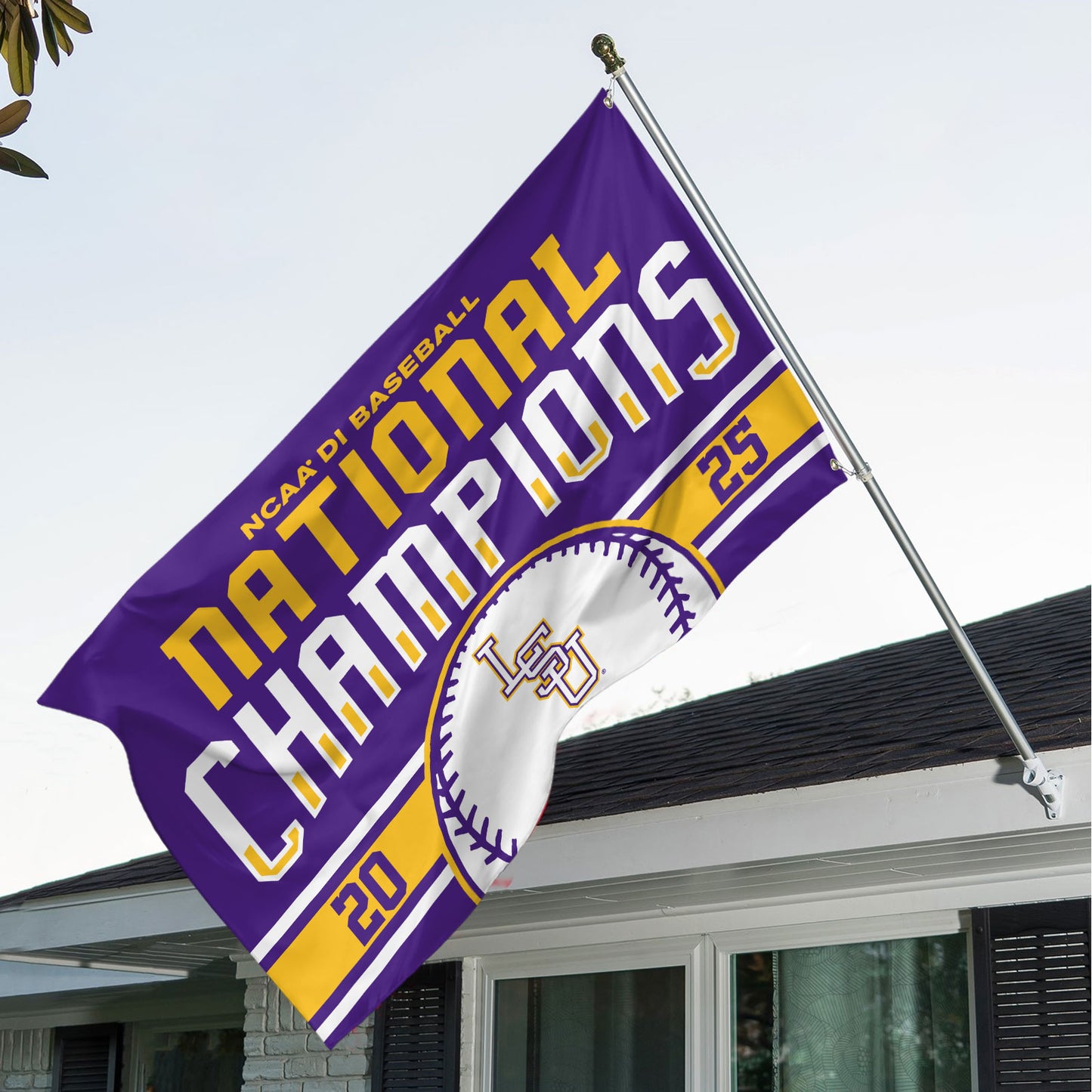 LSU 2025 NCAA Baseball National Champions V3 3D House Flag DDT TTV