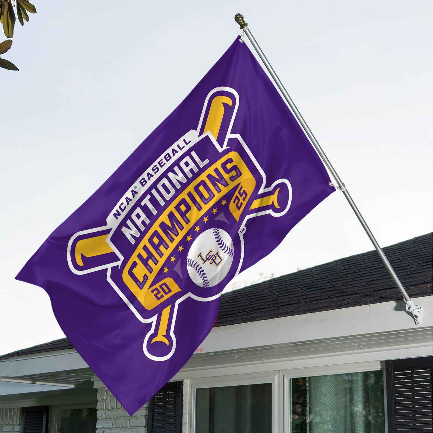LSU 2025 NCAA Baseball National Champions V4 3D House Flag DDT TTV