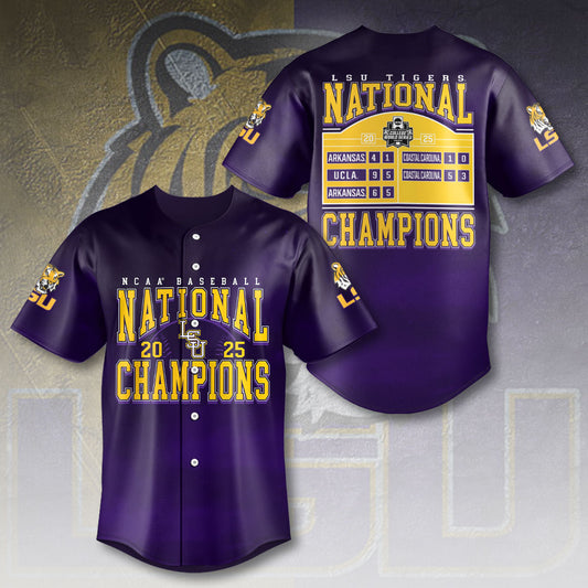 LSU 2025 NCAA Baseball National Champions V4 Baseball Jersey DDT TTV