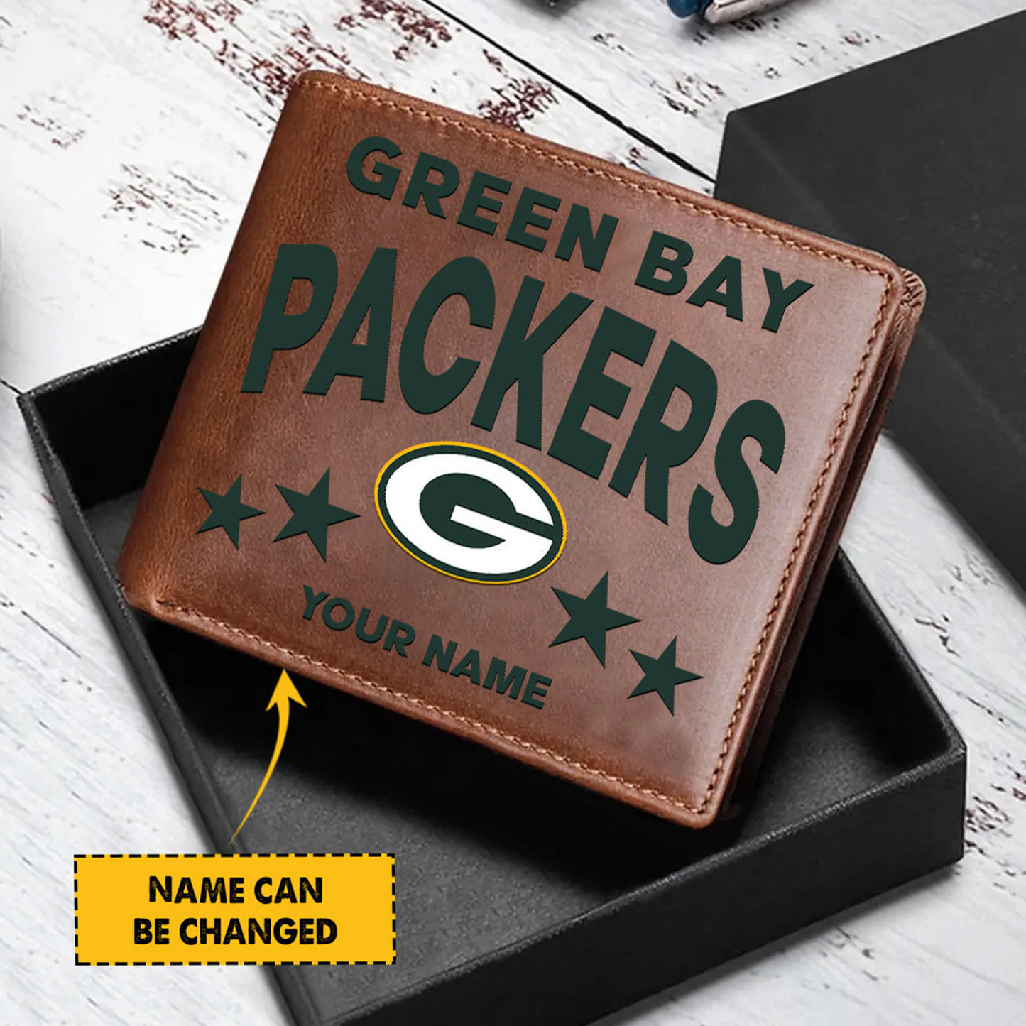 GB Football Leather Man Black Brown Wallet Personalized Any Name DATND TANTD