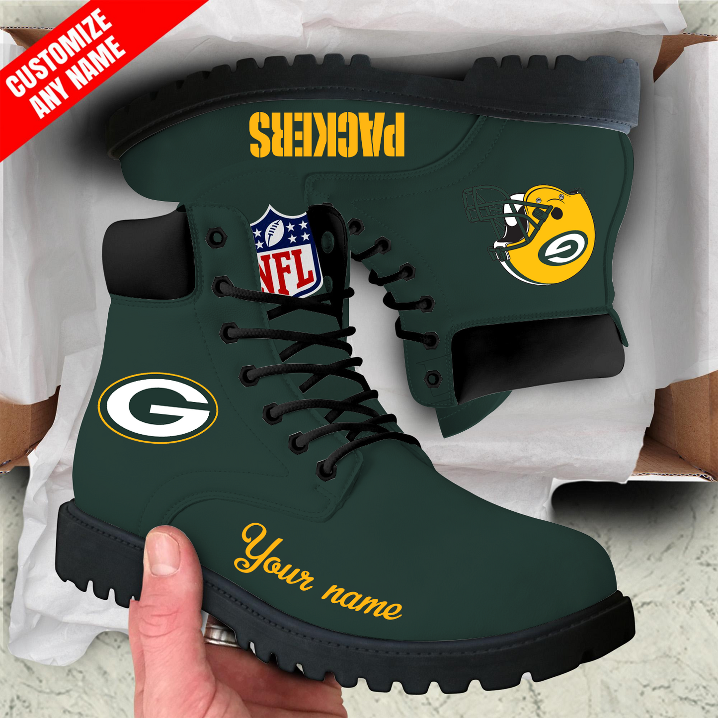 GB x NFL Custom Leather Boots DATND TANTD