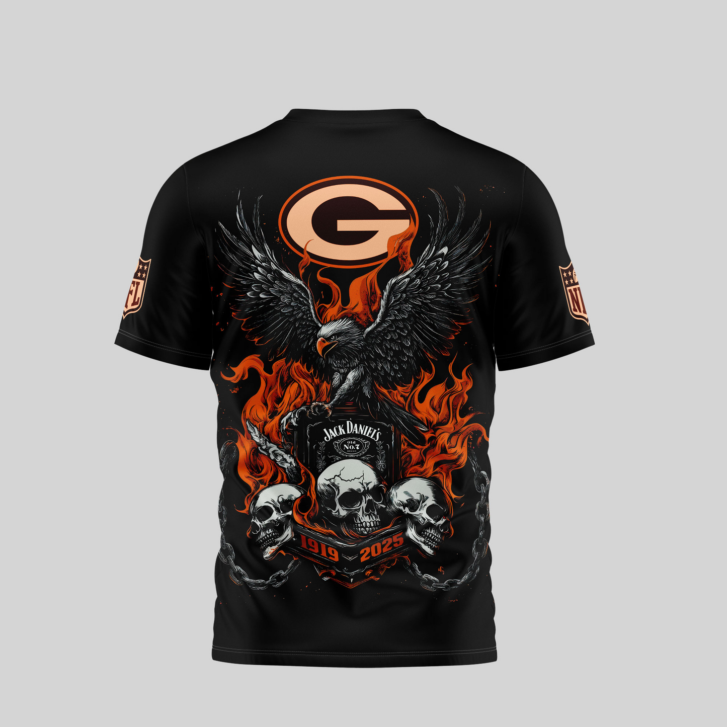 GBP Premium NFL Flaming Eagle Skull T-Shirt DDT CTND