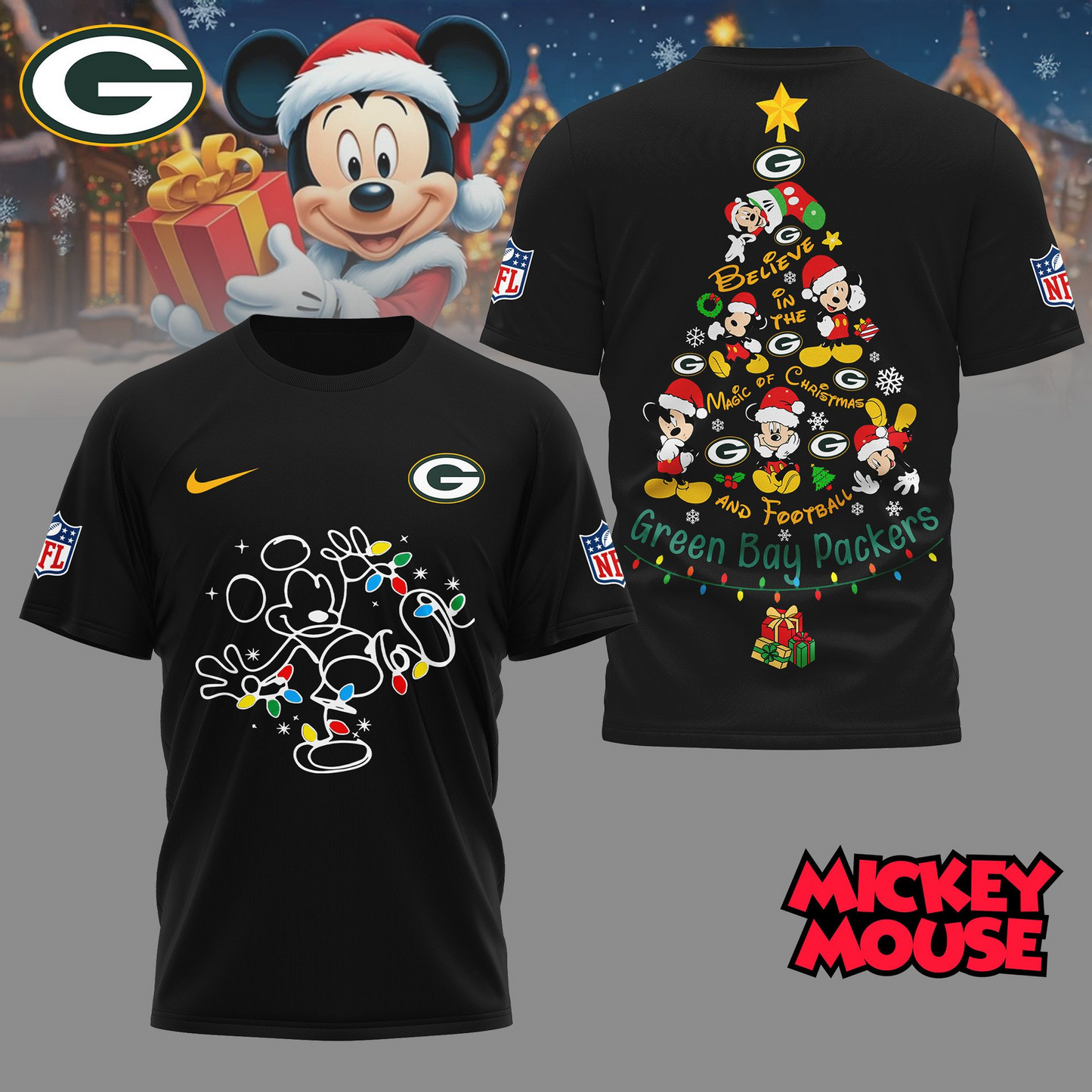 GBP Premium NFL Mickey Mouse Christmas 3D Shirt DDT CTND