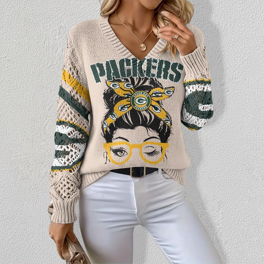 GBP x NFL Crochet Sleeve V-Neck Sweater DDT HLPHUONG