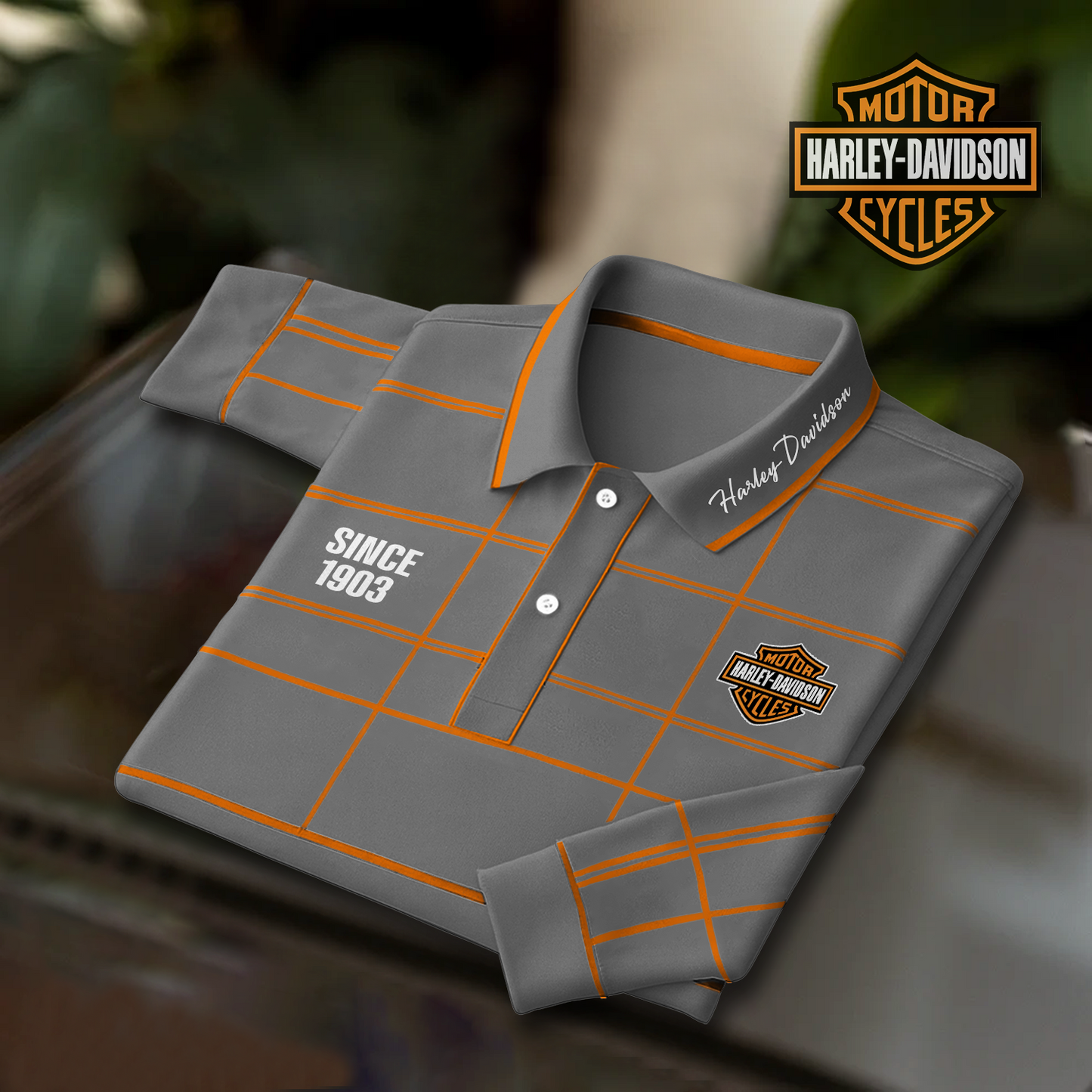 HD Motorcycle Polo Shirt Long Sleeve DatND DVT