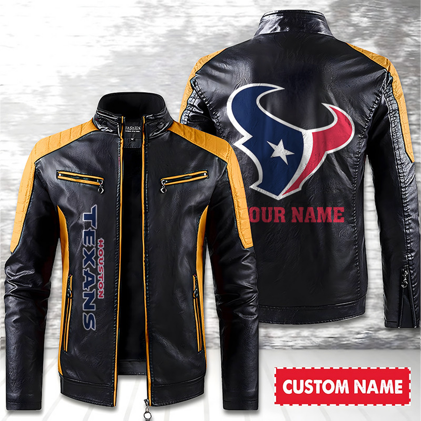 HOU American Football Men Leather Jacket Custom Any Name Gifts DatND DVT
