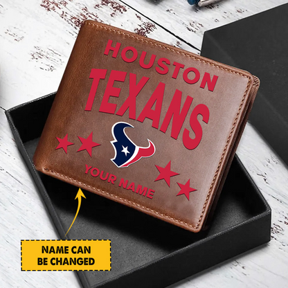 HOU Football Leather Man Black Brown Wallet Personalized Any Name DATND TANTD