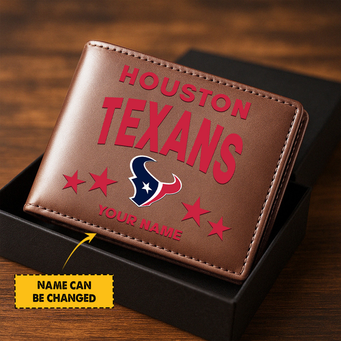 HOU Football Leather Man Black Brown Wallet Personalized Any Name DATND TANTD