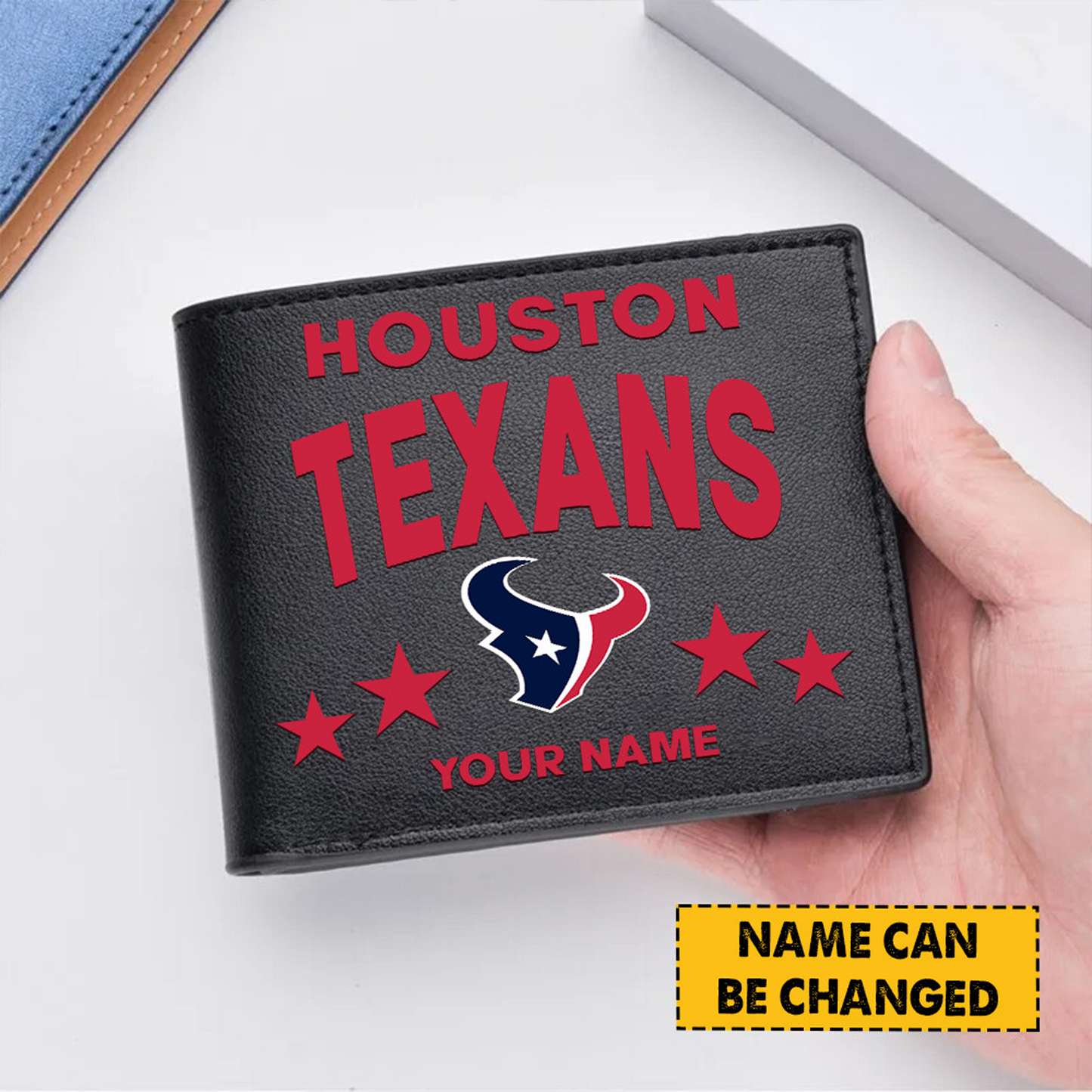 HOU Football Leather Man Black Brown Wallet Personalized Any Name DATND TANTD