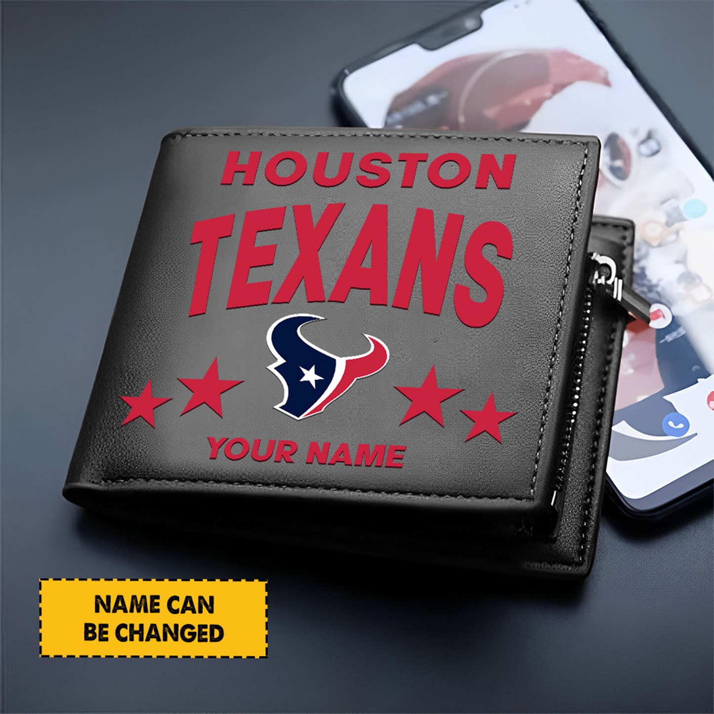 HOU Football Leather Man Black Brown Wallet Personalized Any Name DATND TANTD