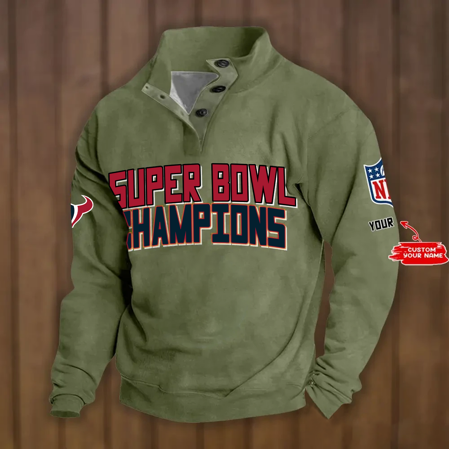 HOU x NFL Double Breasted Stand Collar Hoodies DATND TANTD