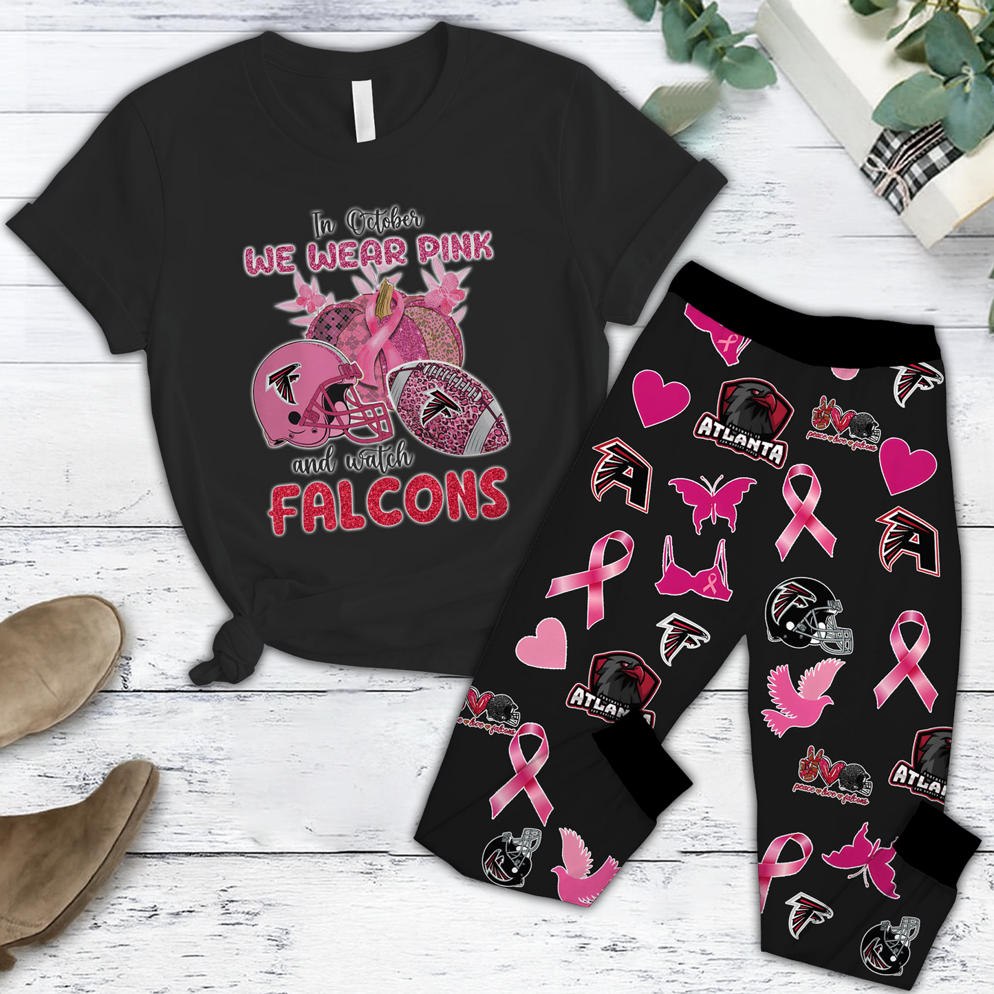 In October We Wear Pink And Watch ATL NFL Pajamas Set DatND DVT