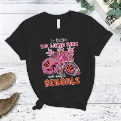 In October We Wear Pink And Watch CIN NFL Pajamas Set DatND DVT