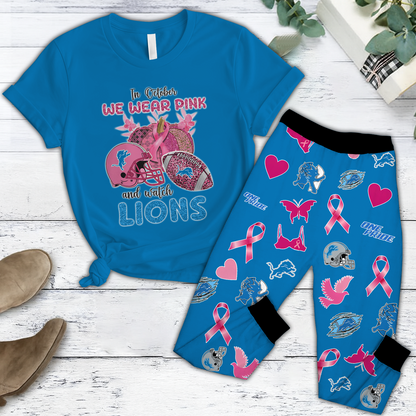 In October We Wear Pink And Watch DET NFL Pajamas Set DatND DVT