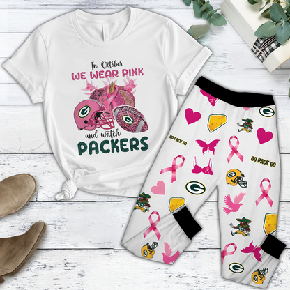In October We Wear Pink And Watch GB NFL Pajamas Set DatND DVT