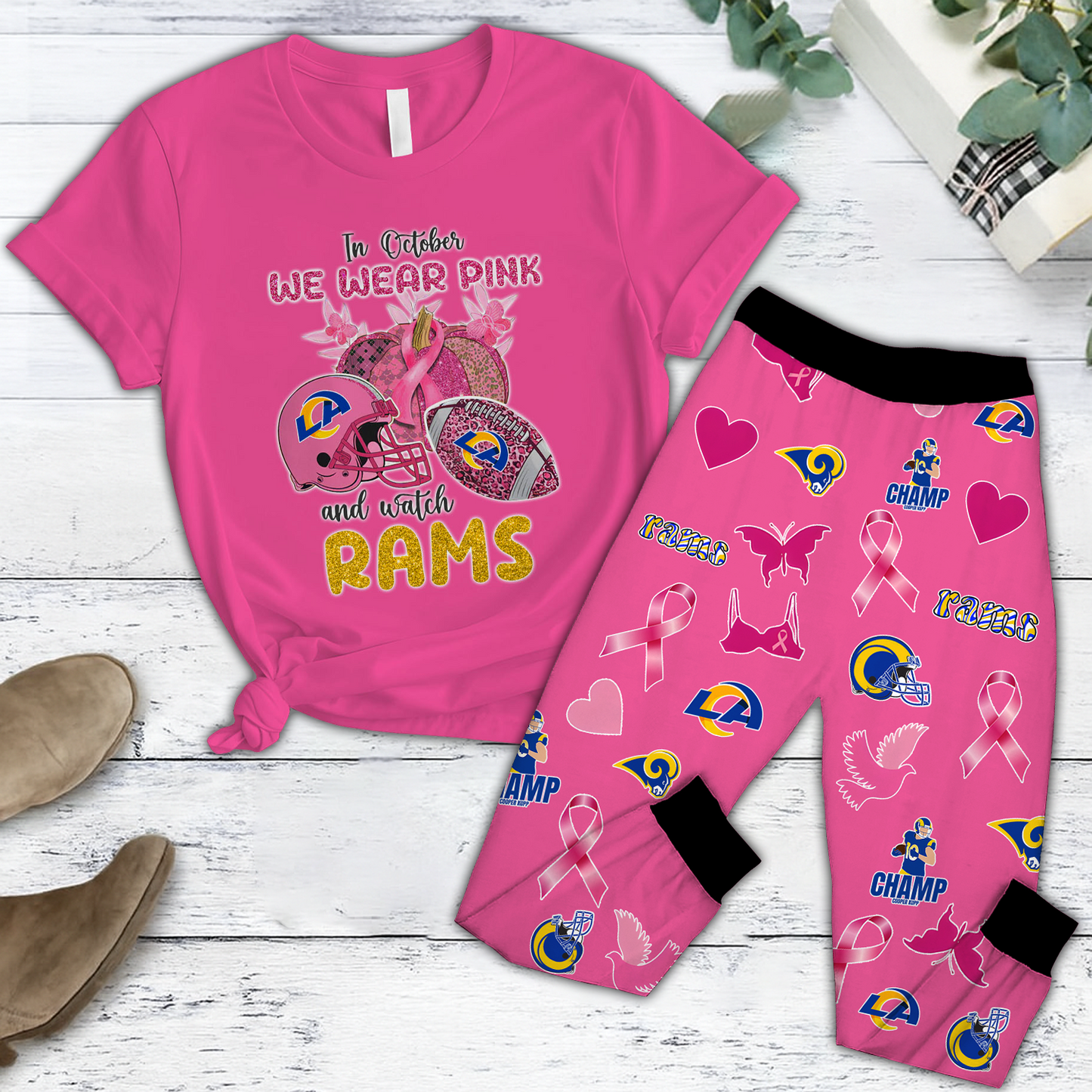 In October We Wear Pink And Watch LAR NFL Pajamas Set DatND DVT