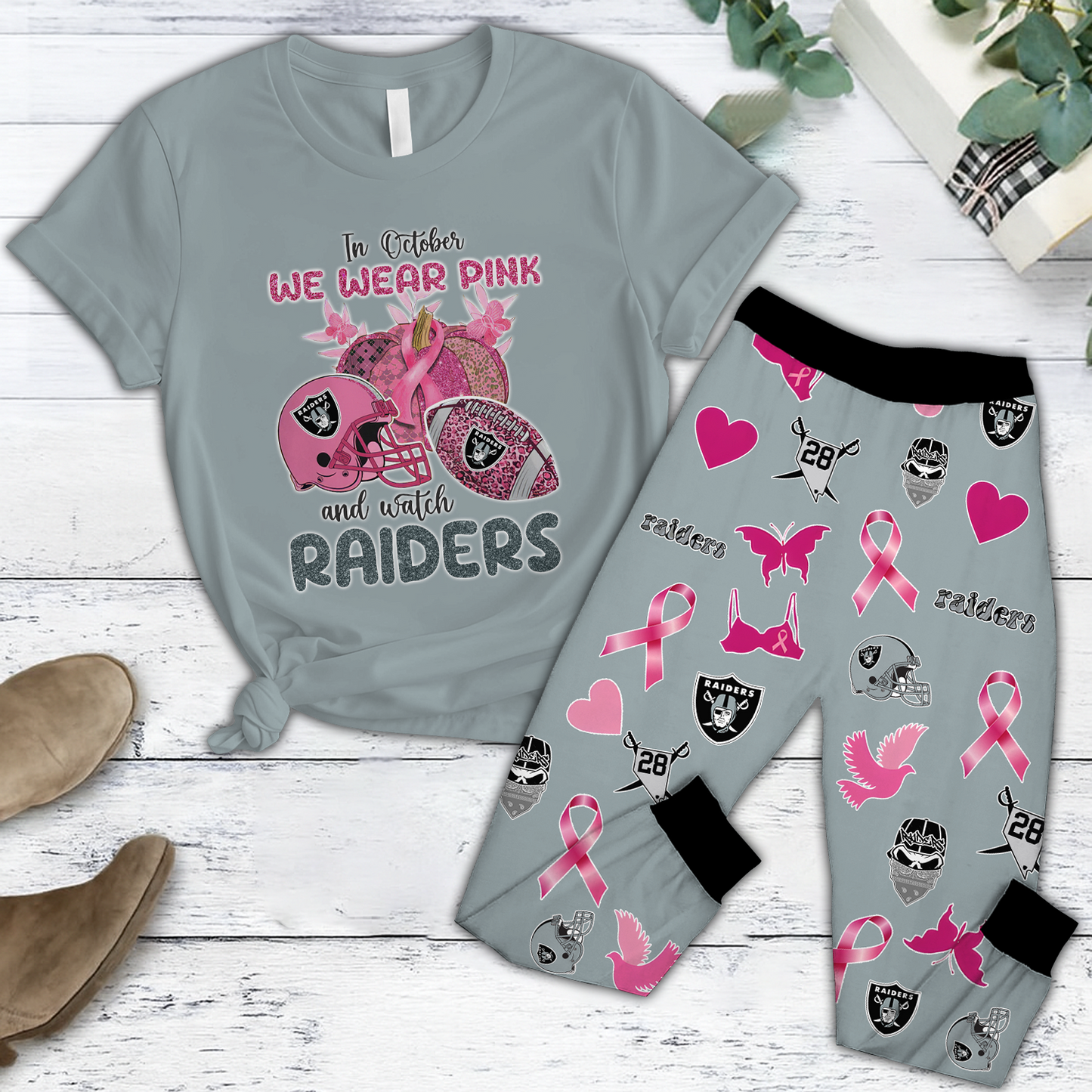 In October We Wear Pink And Watch LV NFL Pajamas Set DatND DVT