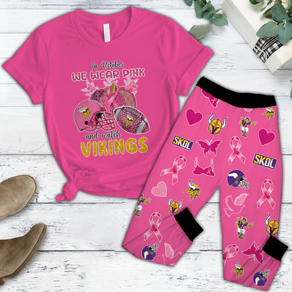 In October We Wear Pink And Watch MIN NFL Pajamas Set DatND DVT