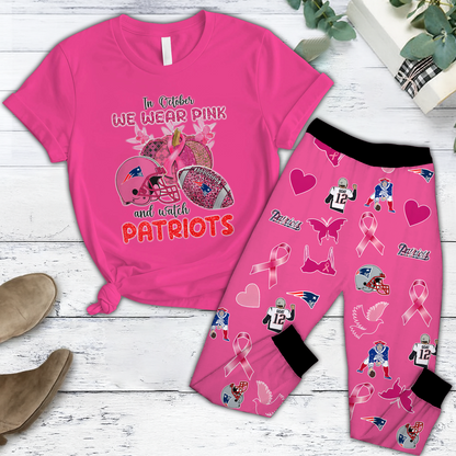 In October We Wear Pink And Watch NE NFL Pajamas Set DatND DVT