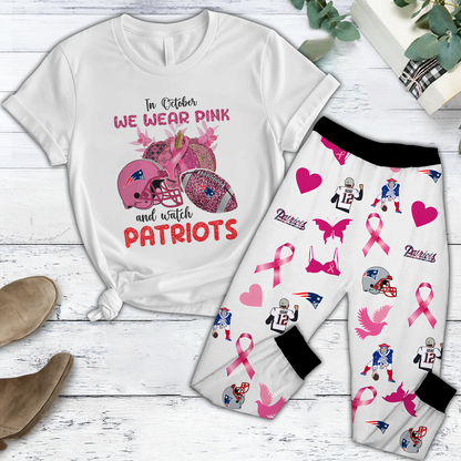 In October We Wear Pink And Watch NE NFL Pajamas Set DatND DVT