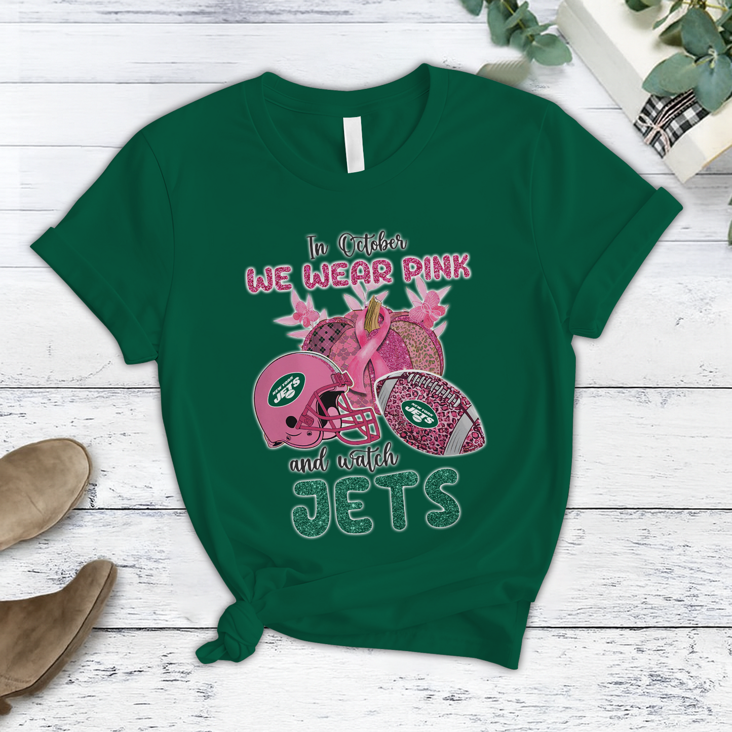 In October We Wear Pink And Watch NYJ NFL Pajamas Set DatND DVT