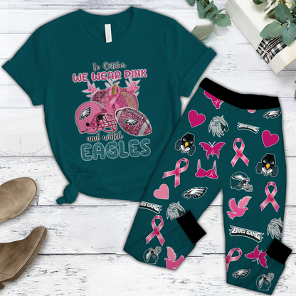 In October We Wear Pink And Watch PHI NFL Pajamas Set DatND DVT