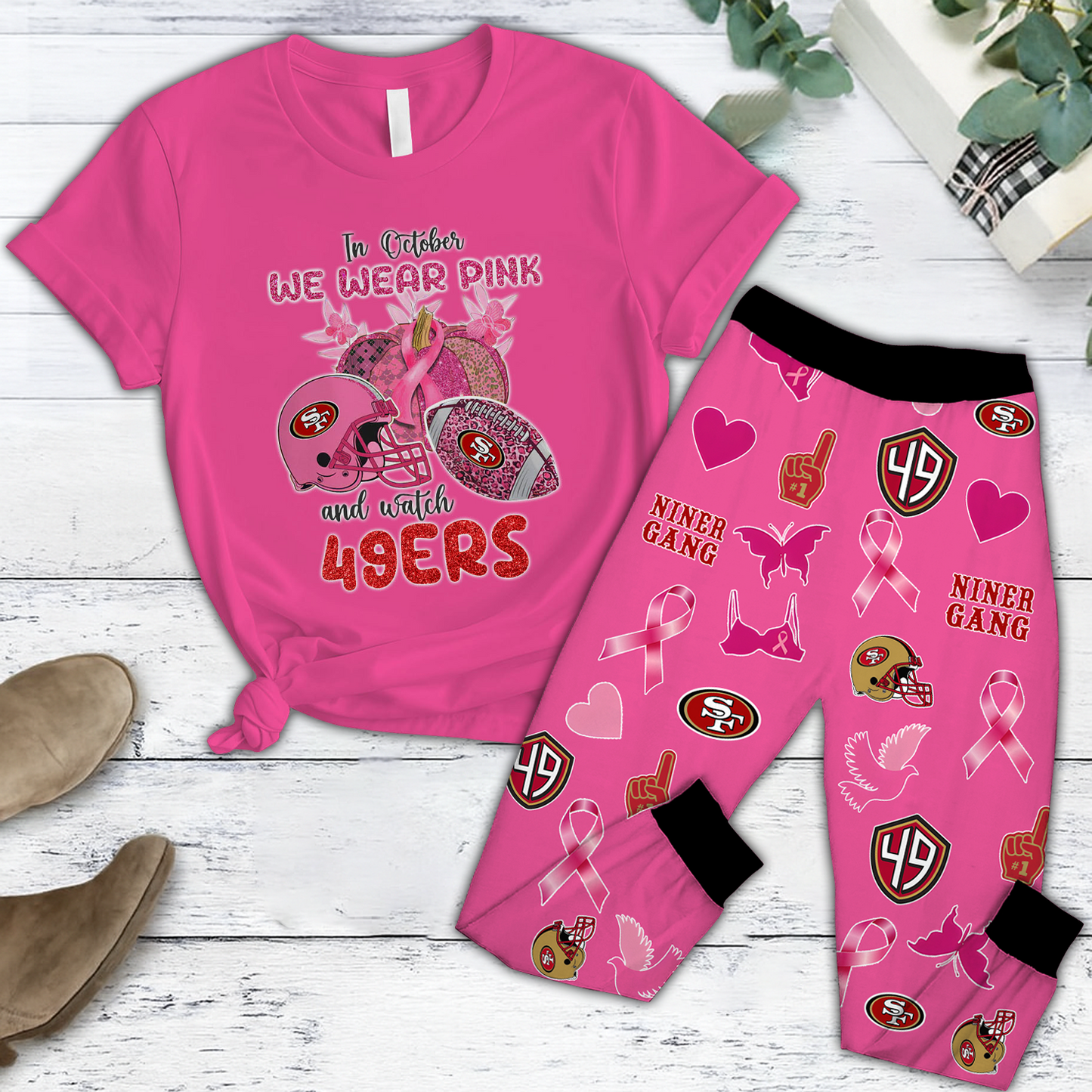In October We Wear Pink And Watch SF NFL Pajamas Set DatND DVT