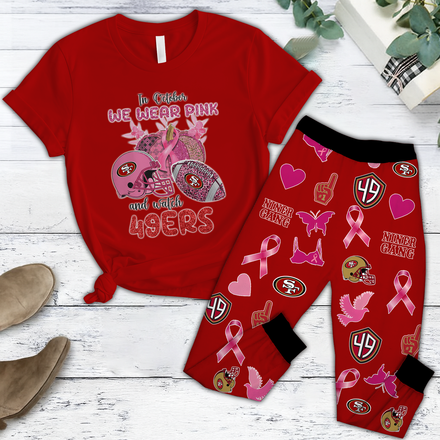 In October We Wear Pink And Watch SF NFL Pajamas Set DatND DVT