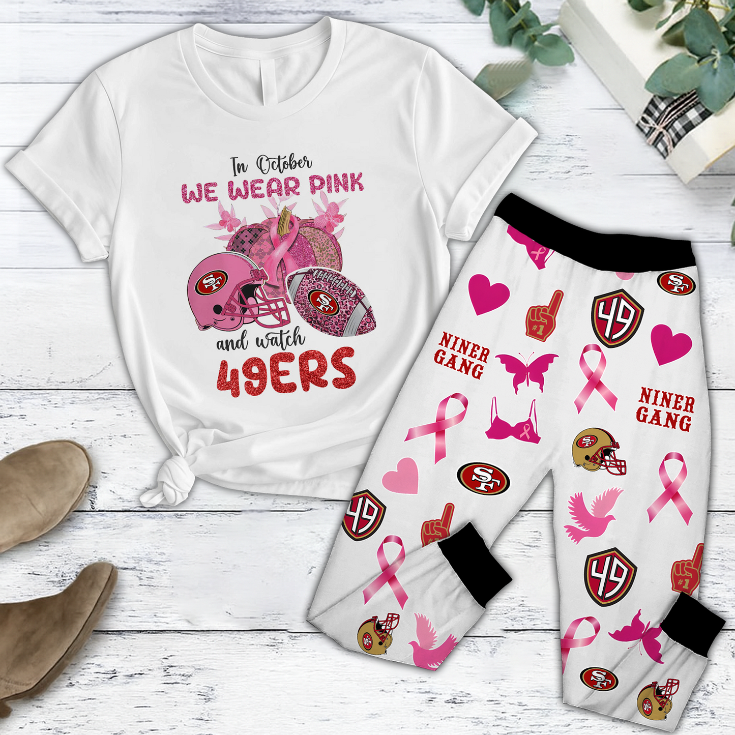 In October We Wear Pink And Watch SF NFL Pajamas Set DatND DVT
