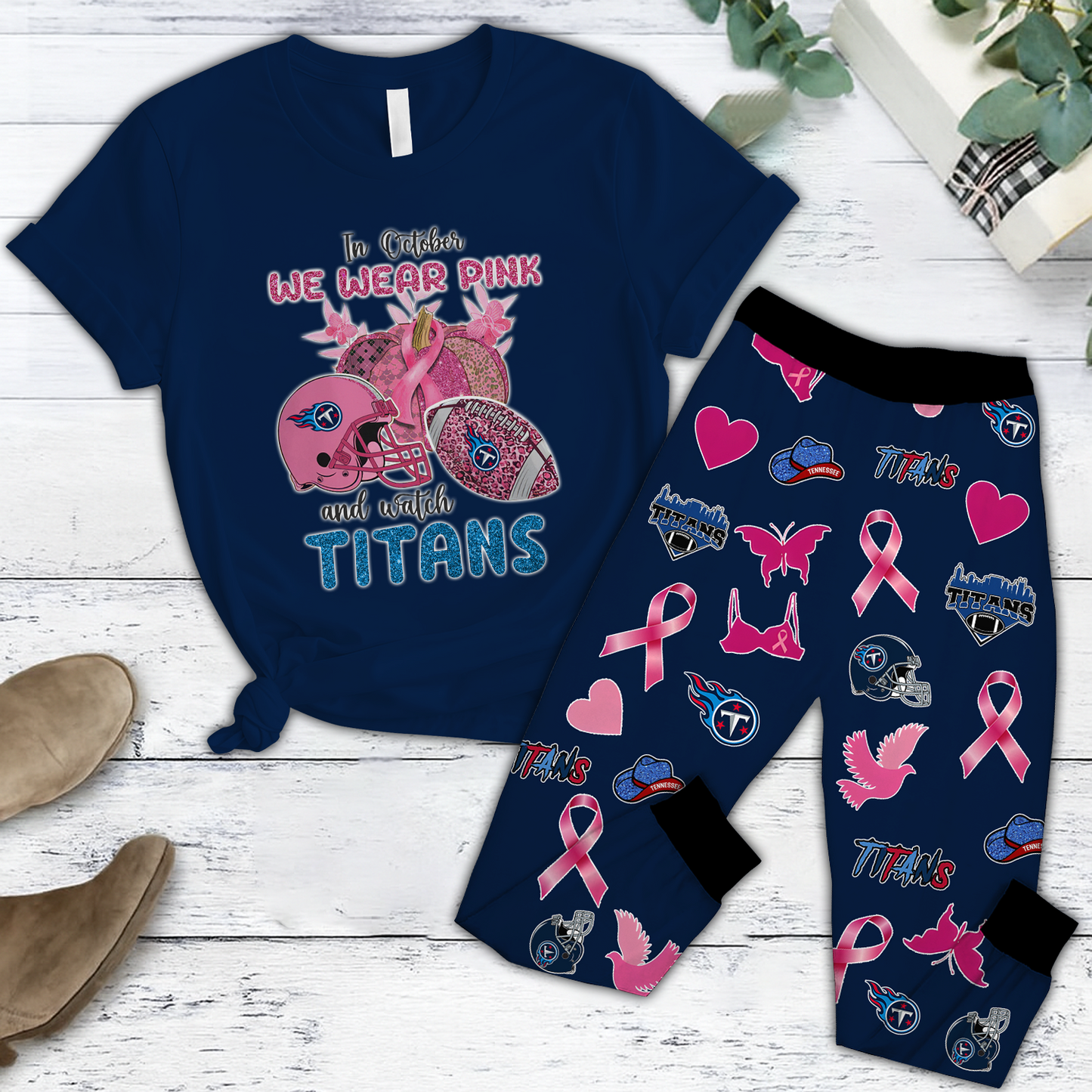 In October We Wear Pink And Watch TEN NFL Pajamas Set DatND DVT