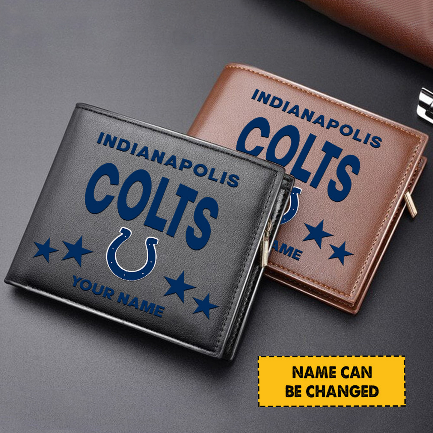 IND Football Leather Man Black Brown Wallet Personalized Any Name DATND TANTD