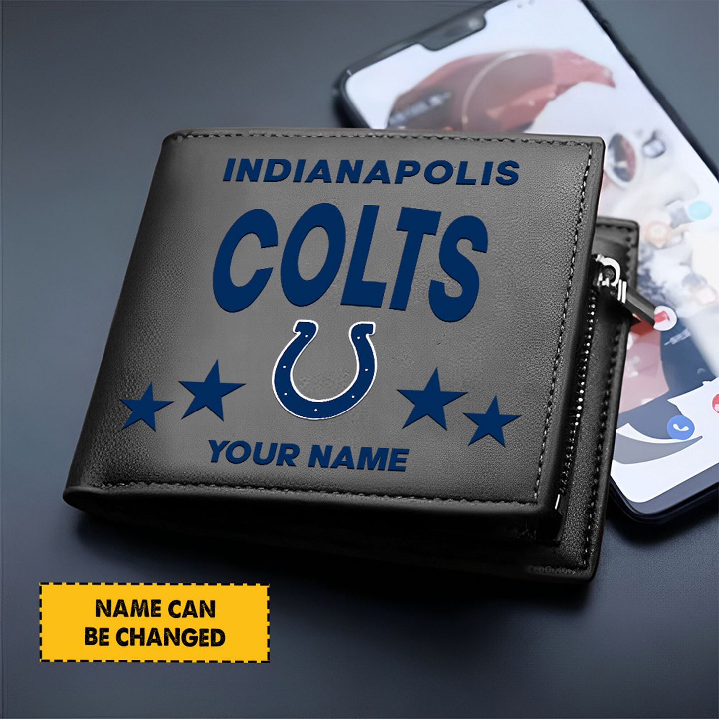 IND Football Leather Man Black Brown Wallet Personalized Any Name DATND TANTD